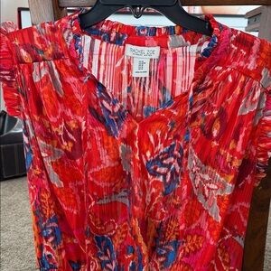 Rachel Zoe Vibrant Red and Blue Patterned Blouse